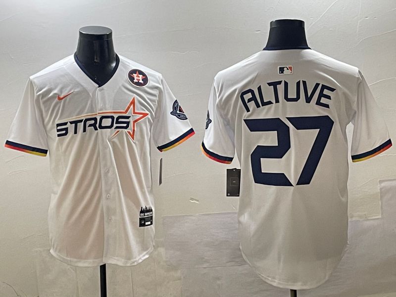 Men Houston Astros #27 Altuve White Three generations Joint Name 2025 Nike MLB Jersey style 7